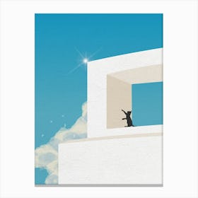 Minimal art of a cat on top of a modern architectural building Canvas Print