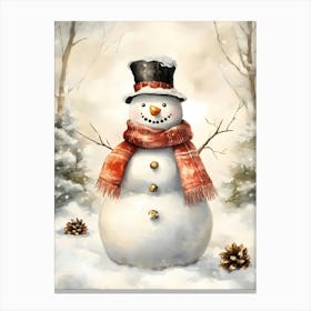 Snowman In The Woods Canvas Print