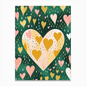 Hearts Lines Gold & Green Canvas Print