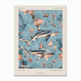 Pastel Blue Mako Shark Watercolour Seascape Pattern 1 Poster Canvas Print