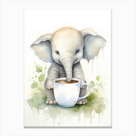 Elephant Painting Drinking Tea Watercolour 3 Canvas Print