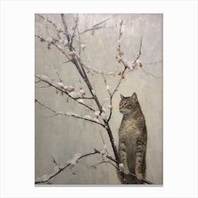 Vintage Winter Animal Painting Bobcat 2 Canvas Print