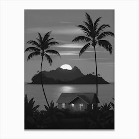 Tropical Sunset Silhouette Black And White Leinwandbild