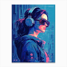 Futuristic Woman With Headphones, cyberpunk seria Canvas Print