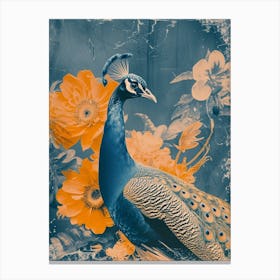 Floral Orange & Blue Peacock 1 Canvas Print