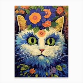 Louis Wain Psychedelic Cat With Flowers 2 Canvas Print