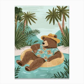Brown Bear Relaxing In A Hot Spring Storybook Illustration 3 Canvas Print