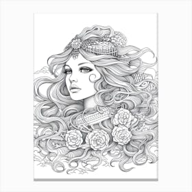 Line Art Inspired By The Birth Of Venus 4 Canvas Print