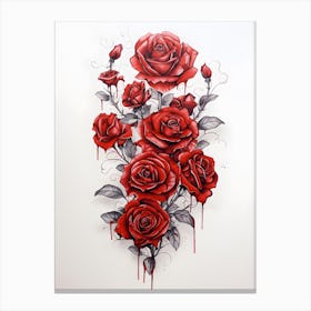 Red Roses drawing on white Canvas Print