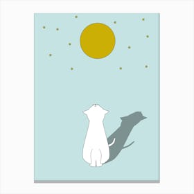Cat Watching The Moon Stars Kitten Cute Flat Canvas Print