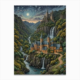 Fantasy Waterfall Village Canvas Print