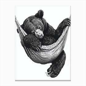 Malayan Sun Bear Napping In A Hammock Ink Illustration 4 Canvas Print