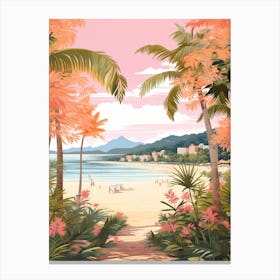 An Illustration In Pink Tones Of Palawan Beach Sentosa Island 2 Canvas Print