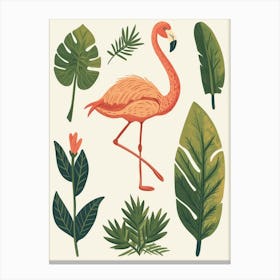 Jamess Flamingo And Croton Plants Minimalist Illustration 2 Canvas Print