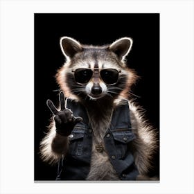 A Tres Marias Raccoon Doing Peace Sign Wearing Sunglasses 1 Canvas Print