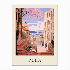 Pula Croatia 2 Vintage Pink Travel Illustration Poster Canvas Print