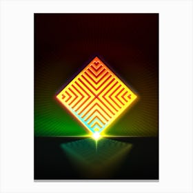 Neon Geometric Glyph in Watermelon Green and Red on Black n.0341 Canvas Print