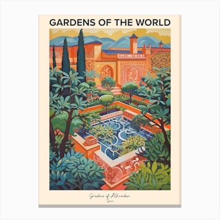 Gardens Of Alhambra Spain Gardens Of The World Poster Canvas Print