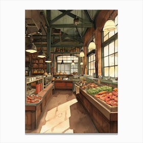 Market Hall Watercolour Illustration Canvas Print