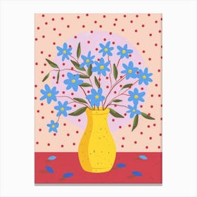 Blue Flowers In A Yellow Vase Canvas Print