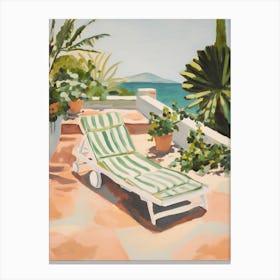 Sun Lounger By The Pool In Santorini Greece Canvas Print