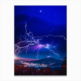 Mount Fuji Under A Lightning Storm Canvas Print