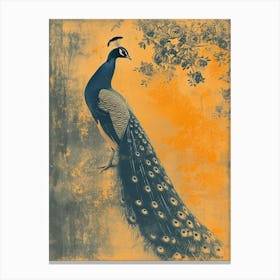 Orange & Blue Floral Vintage Peacock Canvas Print