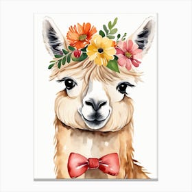 Baby Alpaca Wall Art Print With Floral Crown And Bowties Bedroom Decor (28) Canvas Print
