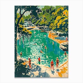 Barton Springs Pool Austin Texas Colourful Blockprint 1 Canvas Print