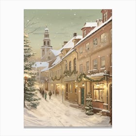 Vintage Winter Illustration Vilnius Lithuania 3 Canvas Print