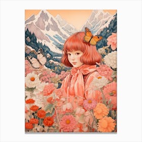 Pink Haired Girl With Butterfly In The Hair Canvas Print