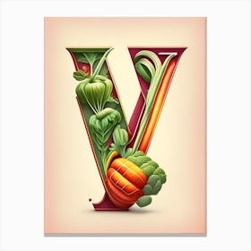 V  For Vegetables, Letter, Alphabet Retro Drawing 4 Canvas Print