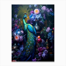 Peacock in the magical garden Canvas Print