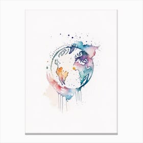 World Globe Symbol Minimal Watercolour Canvas Print