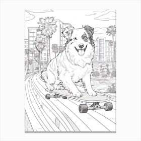 Australian Shepherd Dog Skateboarding Line Art 1 Canvas Print