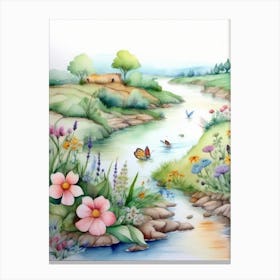 Watercolor Of A River Canvas Print