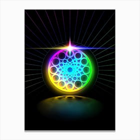 Neon Geometric Glyph in Candy Blue and Pink with Rainbow Sparkle on Black n.0361 Canvas Print
