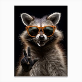 A Bahamian Raccoon Doing Peace Sign Wearing Sunglasses 3 Canvas Print