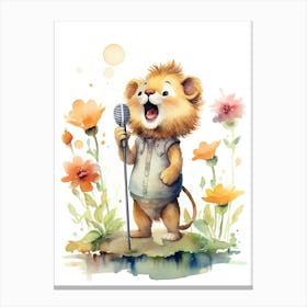 Singing Watercolour Lion Art Painting 1 Canvas Print