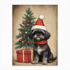 Christmas Shih Tzu Dog Wear Santa Hat (15) Canvas Print