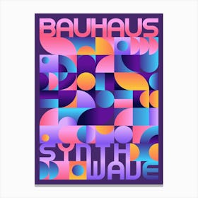 Synthwave Bauhaus Neon poster #1 (dark purple-pink) — abstract poster, retrowave print 3 Canvas Print