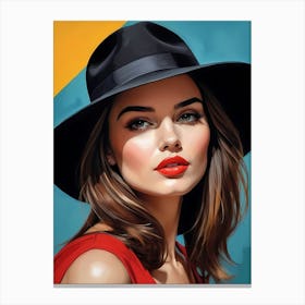 Woman Portrait With Hat Pop Art (77) Canvas Print
