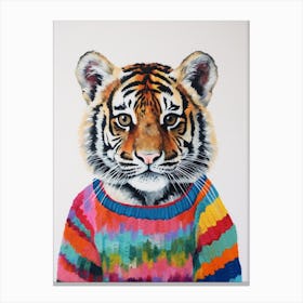 Baby Animal Wearing Sweater Tiger Canvas Print