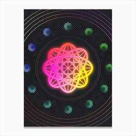 Neon Geometric Glyph in Pink and Yellow Circle Array on Black n.0394 Canvas Print