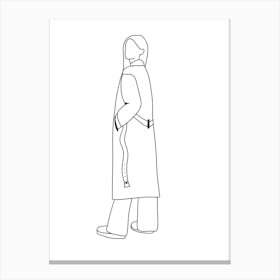 Person In A Trench Coat Monoline Drawing Illustration Canvas Print