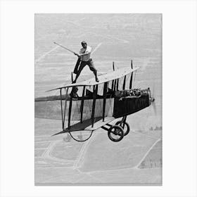 Man Playing Golf on Top Of A Biplane, Vintage Black and White Old Photo Canvas Print