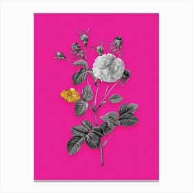 Vintage Pink Agatha Rose Black and White Gold Leaf Floral Art on Hot Pink n.0408 Canvas Print