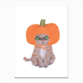 Cat In Pumpkin Hat Canvas Print