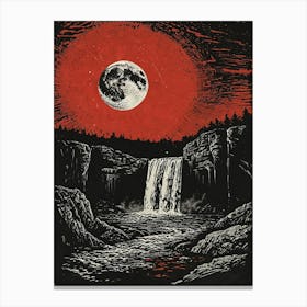 Moon Over A Waterfall Canvas Print