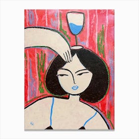 Where is my glass, Abstract woman with glass of wine, Fun art, Kitchen bar decor 1 Canvas Print